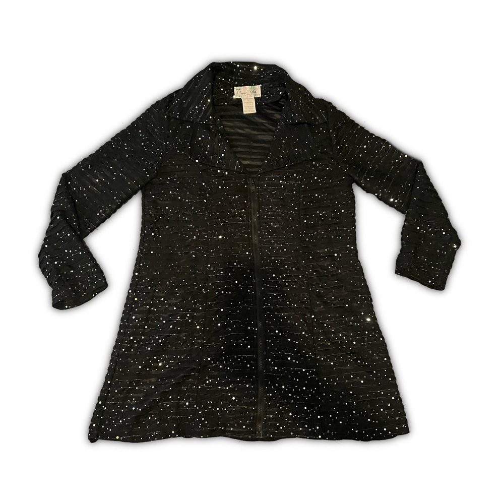 vintage y2k early 2000s black sparkly oversized zip up cardigan
